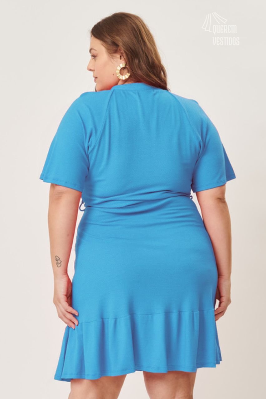 Vestido Plus Size Azul Em Malha Piquet Lisamour