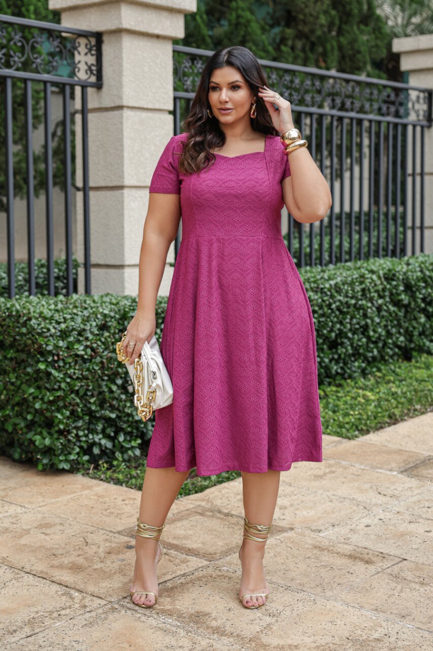 Vestido Midi Fúcsia em Malha Laise Alice Querem Vestidos