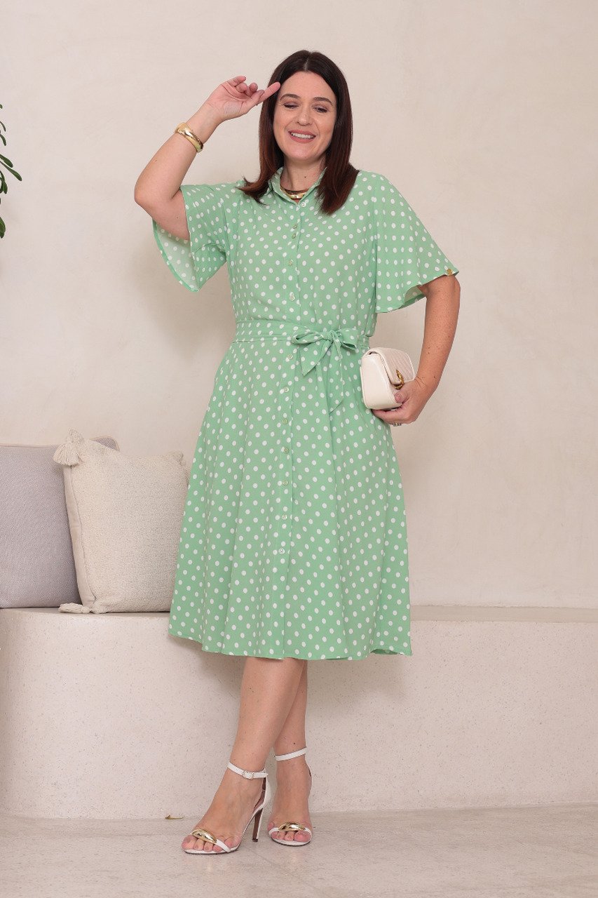 Vestido Verde Menta Poá em Crepe Antonella Querem Vestidos